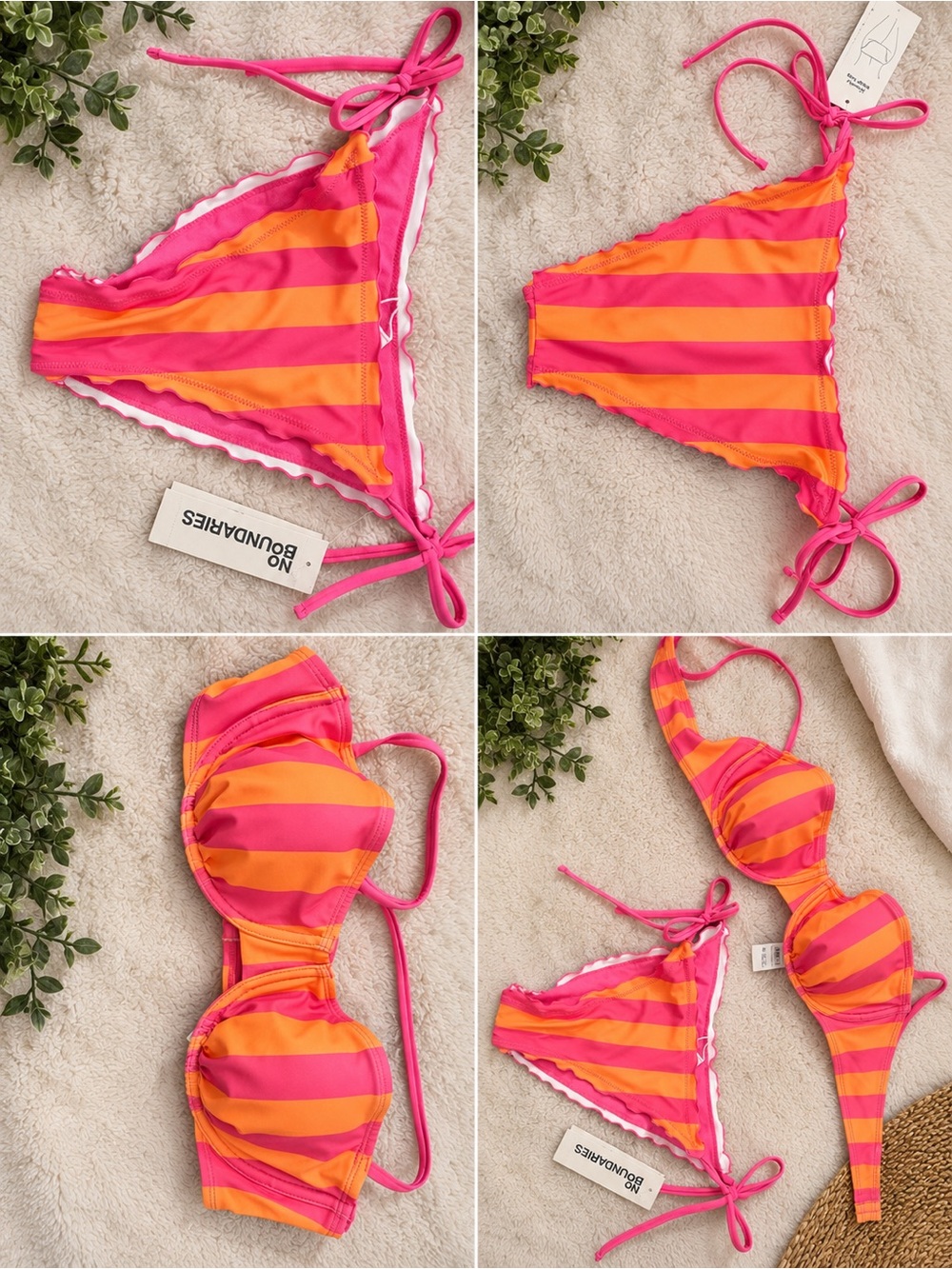 Woman/Girls Pink & Orange Striped Tie Bikini Set